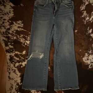 Blue Ankle Cropped Jeans with Distressing